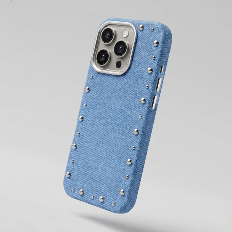 Funda Denim MagBattery para iPhone 16 Pro Max — vista trasera con cierre magnético
