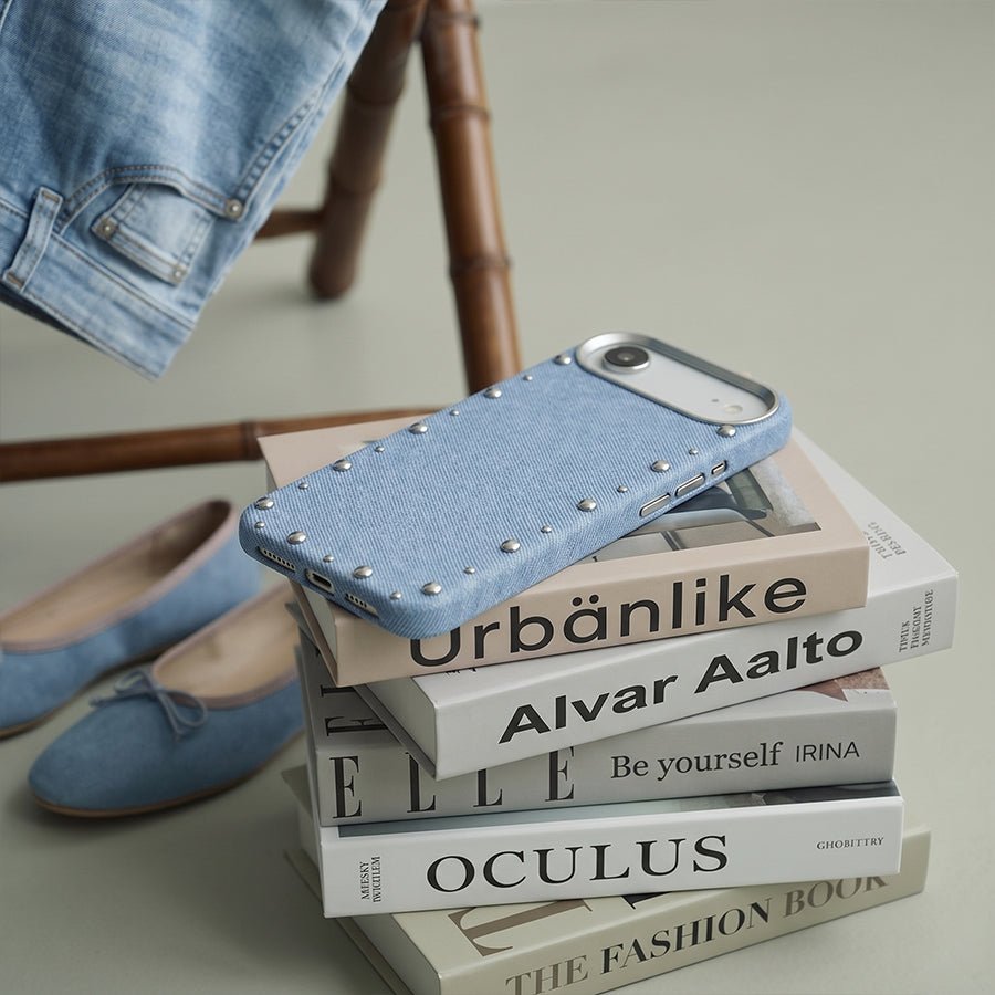 Carcasa Denim MagBattery para iPhone Air — vista en ángulo estilo casual
