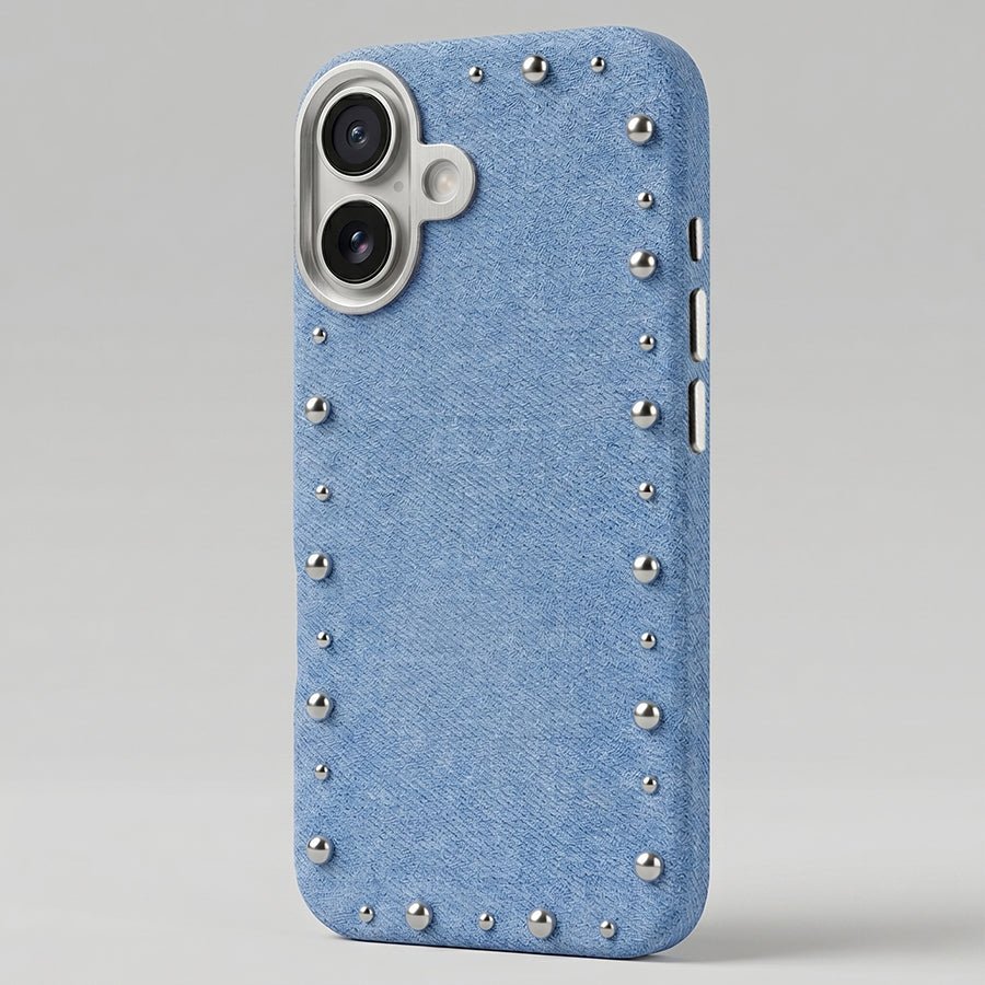 Funda Denim MagBattery para iPhone 16 — vista trasera con cierre magnético
