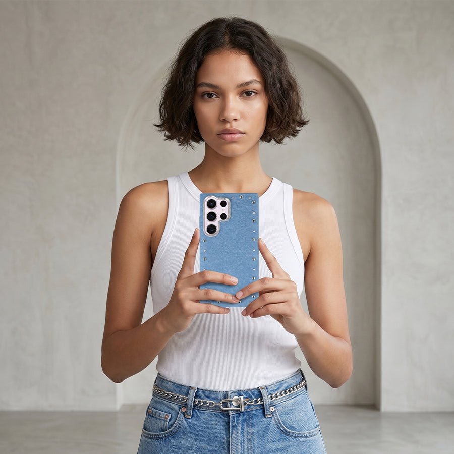Funda Denim MagBattery para Samsung Galaxy S25 Ultra — perfil lateral y protección
