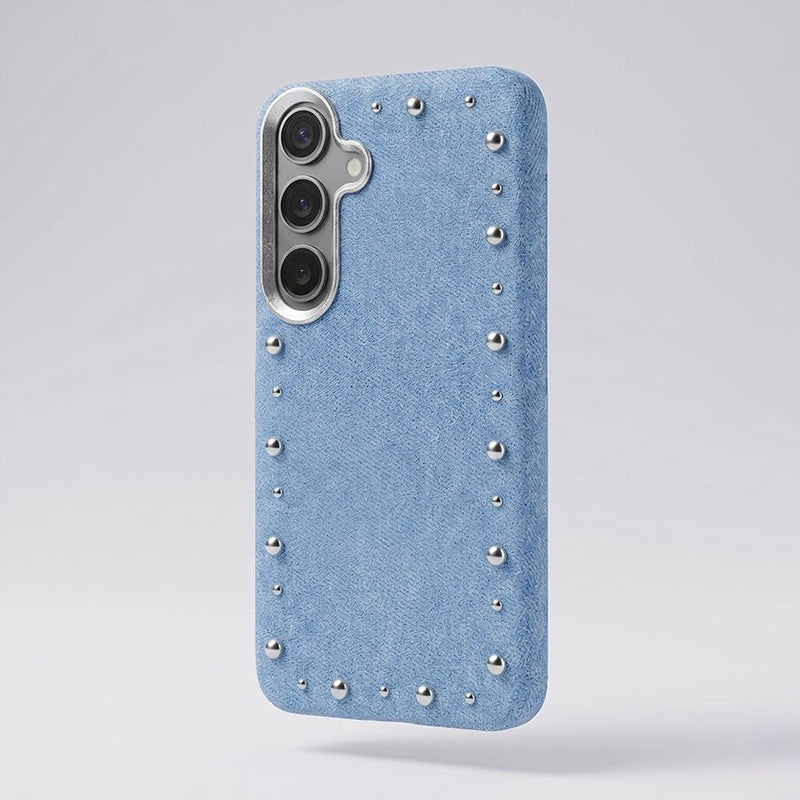 Funda Denim MagBattery para Samsung Galaxy S25 — vista trasera con cierre magnético
