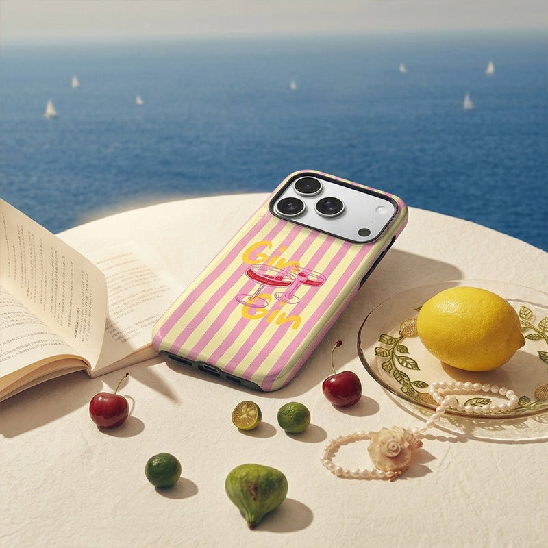 Funda Tough Gin Rosé – Detalle del estampado en tonos rosa
