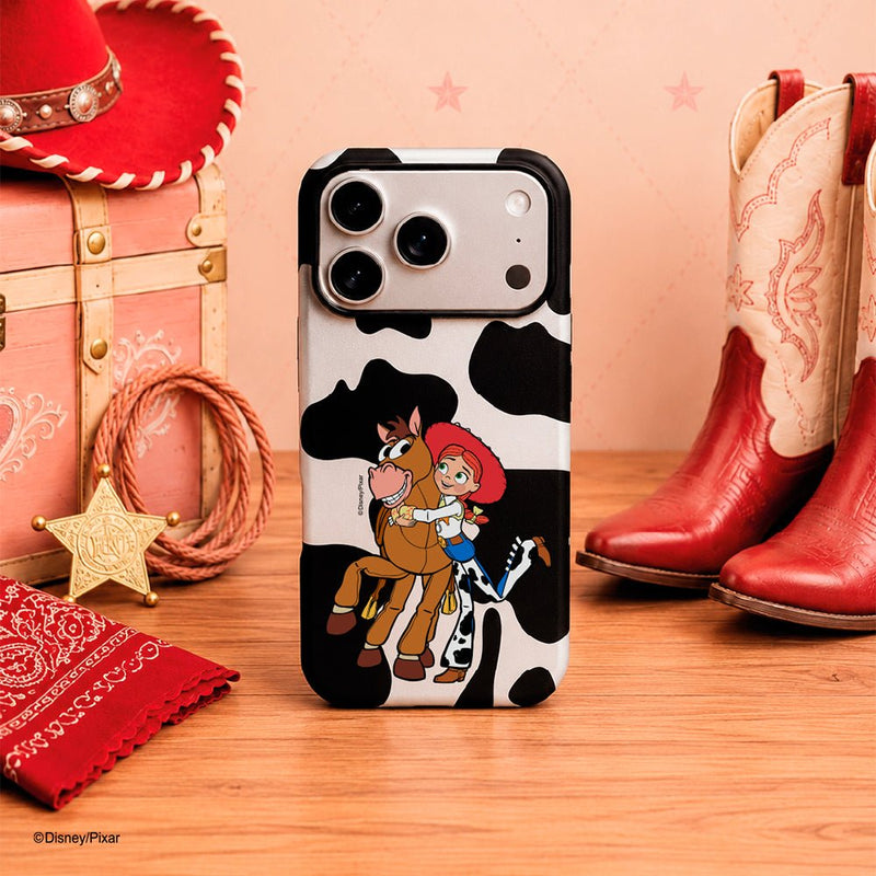 Funda Tough Toy Story Jessie detalle estampado cow print
